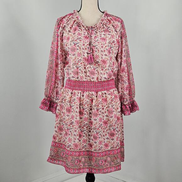 Love the Label Pink Floral Boho Festival Print Mini Dress | Women's Medium - Picture 1 of 16